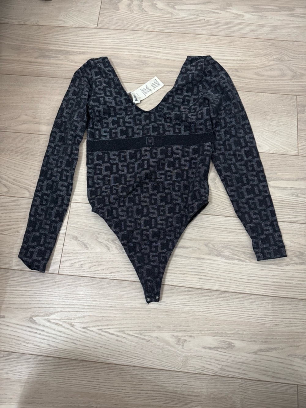 GCDS & Wolford Metallic Logo Bodysuit Leggings & Tank Black & Silver 
Size Large